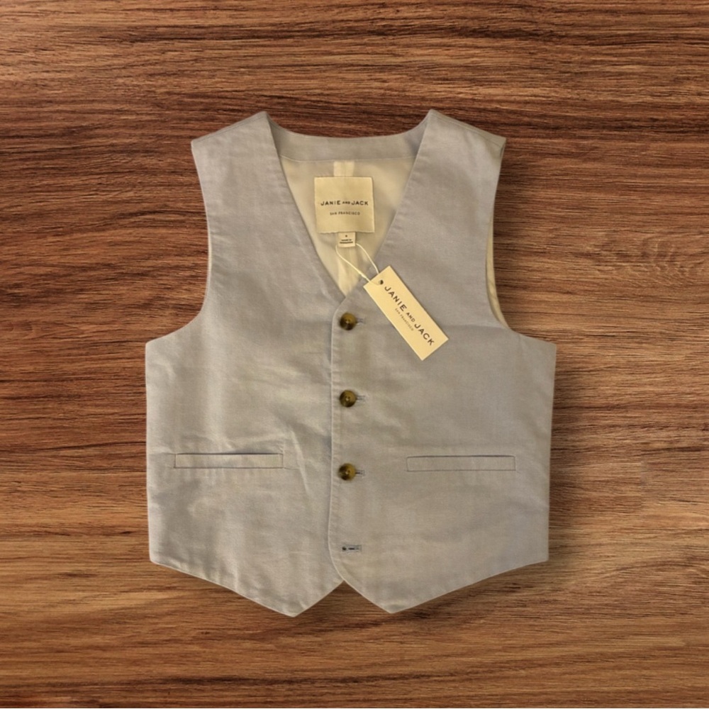NWT- Janie and Jack Sky Oxford Suit Vest - Picture 3 of 7
